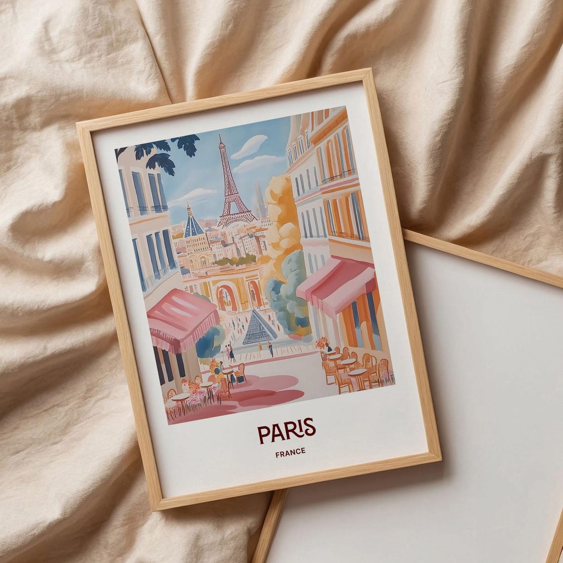 Paris France Eiffel Tower Louvre Pyramid Cafe Street Poster Art - Image 3