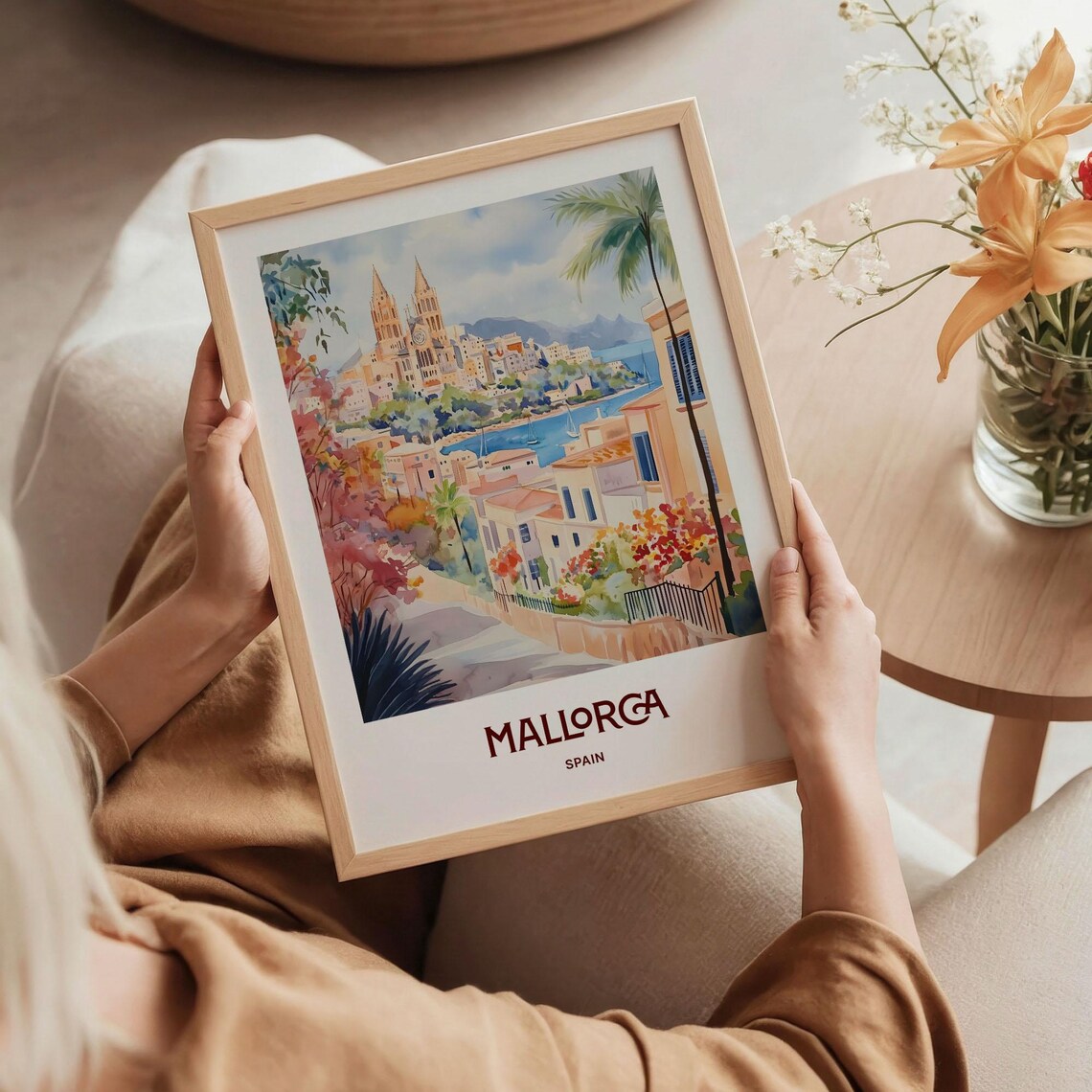 Mallorca Spain Palma Cathedral Bay Sailboats Watercolor Travel Poster - Image 5