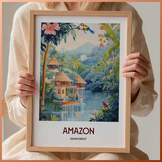 Amazon Rainforest Travel Print Brazil Poster Minimalist Wall Art Custom Text Personalized Gift Retro Travel Decor C35 888