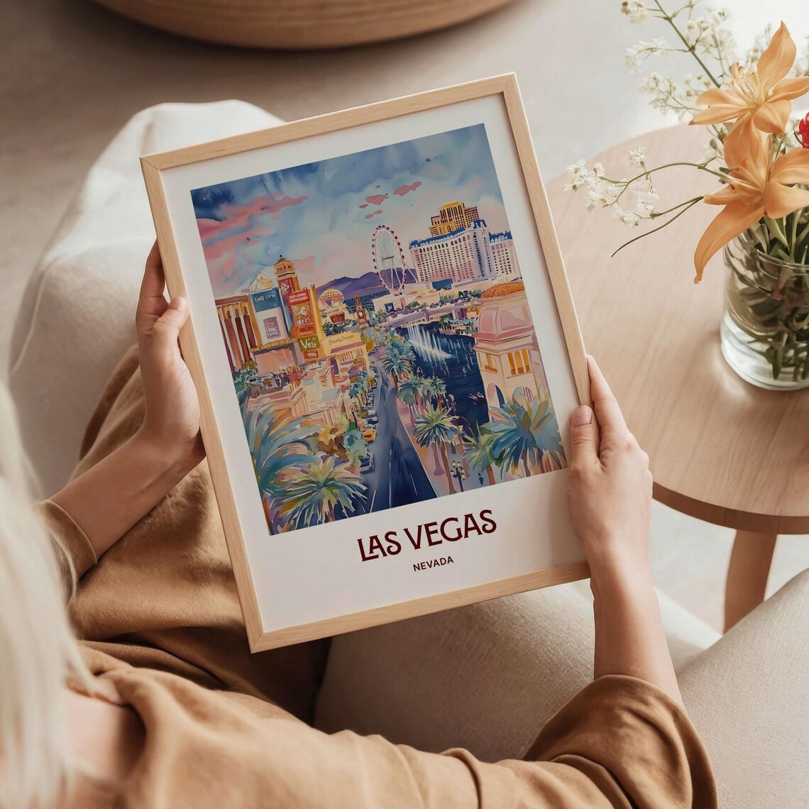 Las Vegas Nevada Strip Night Lights Watercolor Travel Poster - Image 5