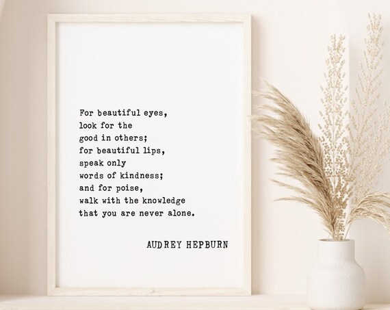 Audrey Hepburn Beautiful Eyes Kindness Typewriter Quote Decor Poster