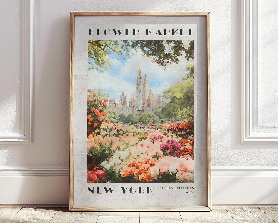 New York Flower Market Skyline Park Blossom Travel Art Poster