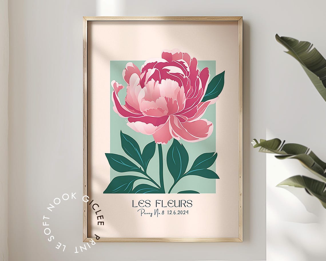 Retro Peony Wall Art Pink Sage Green Flower Prints Modern Floral Poster Aesthetic Girls Coquette Room Decor Dopamine Prints Woman Gifts