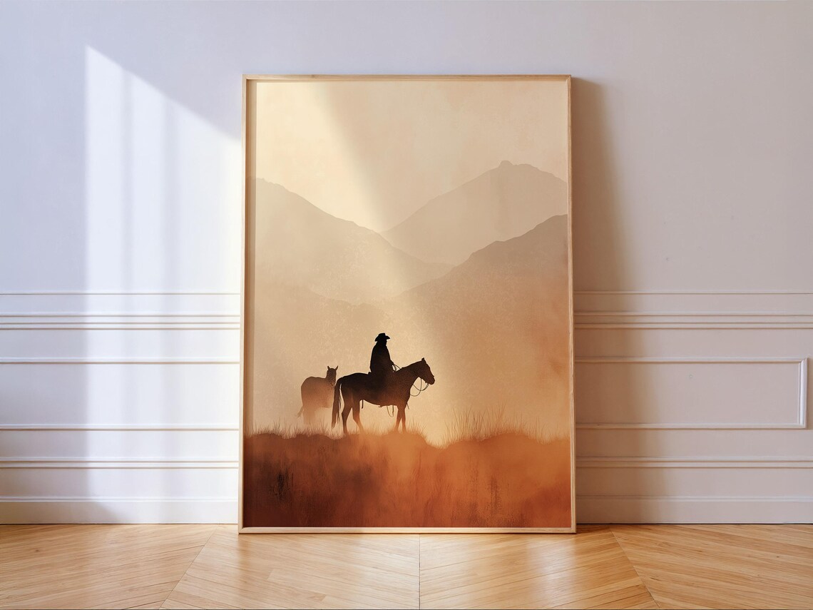 Lone Cowboy Rustic Western Horse Rider Art Print