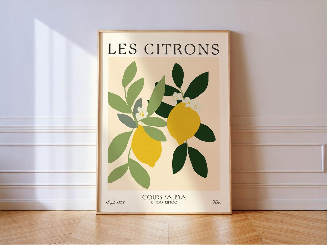 Les Citrons French Lemon Branch Nice Market Vintage Botanical Poster