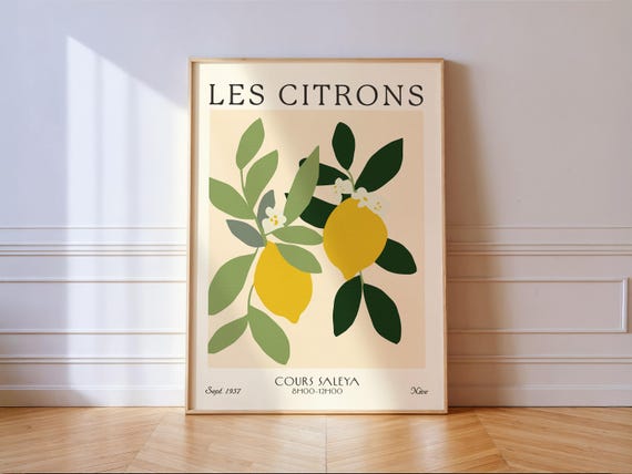 Les Citrons French Lemon Art Print Retro Kitchen Wall Decor