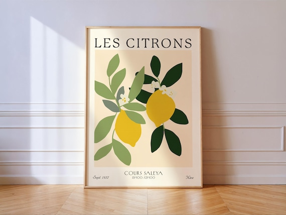Les Citrons French Lemon Branch Nice Market Vintage Botanical Poster