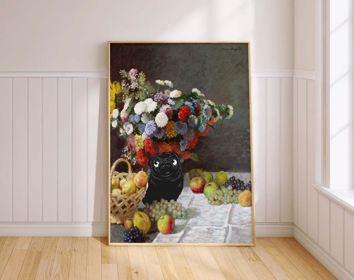 Pug In Monet Still Life Painting, Dog Lover