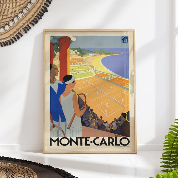 Monte Carlo Tennis Vintage Art Deco Travel Poster