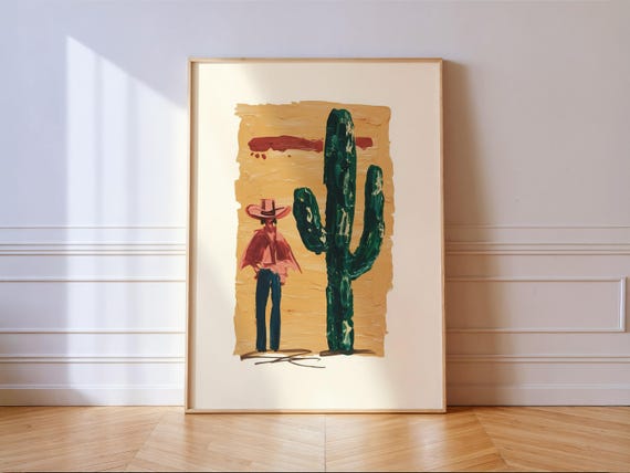 Cowgirl And Cactus Western Print Bold Desert Painting With Southwest Spirit