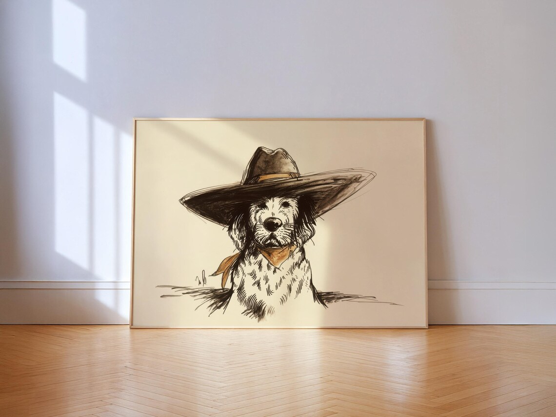 Cowboy Bandana Dog Print, Western Line Drawing
