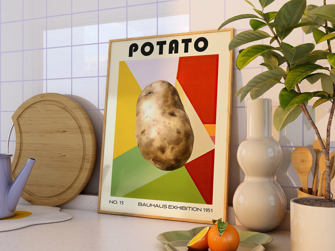 Potato Bauhaus Exhibition 1951 Retro Geometric Kitchen Decor Poster