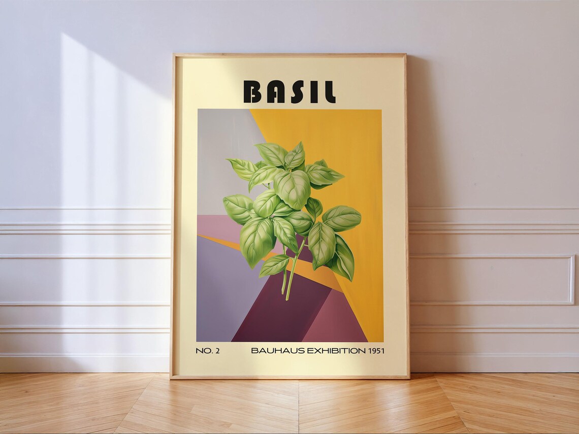 Basil Herb Bauhaus Exhibition 1951 Retro Geometric Kitchen Decor Poster