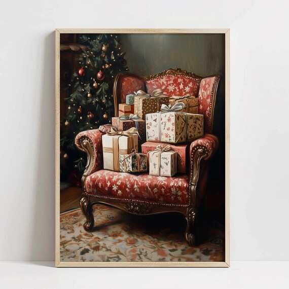 Vintage Victorian Christmas Gifts Ornate Chair Holiday Print