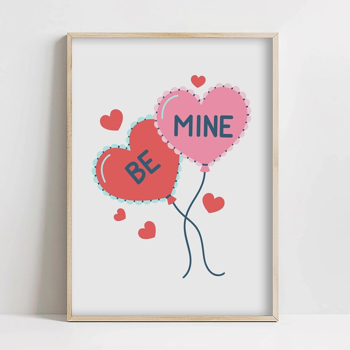 Be Mine Heart Balloons Red Pink Cute Valentine Love Art Poster