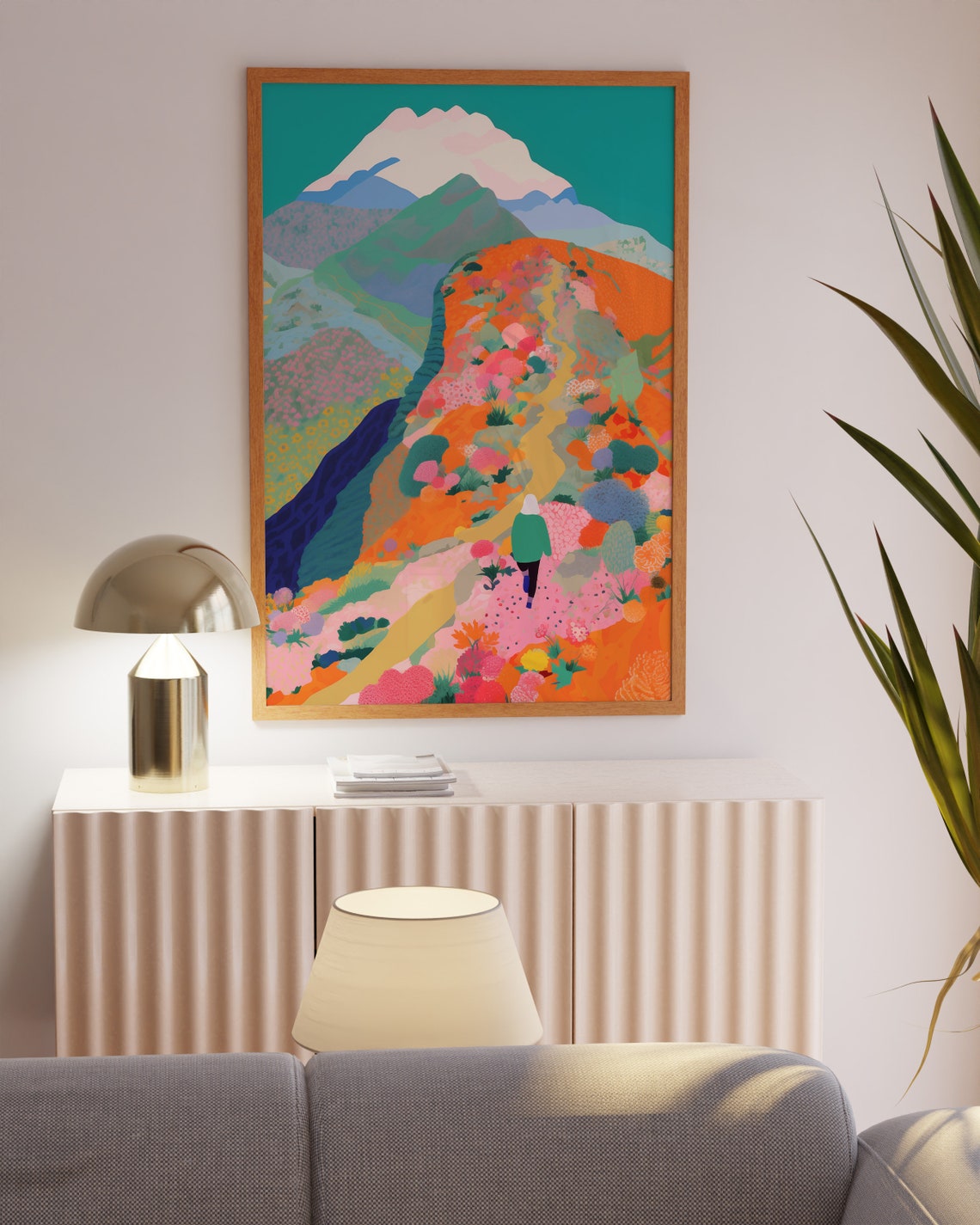 Vibrant Floral Mountain Trail With Solo Hiker Landscape Poster - Image 4