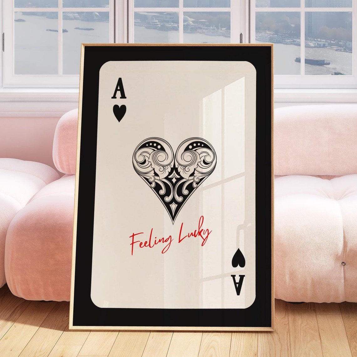 Feeling Lucky Ace of Hearts Poster Black Red Playing Card Room Decor