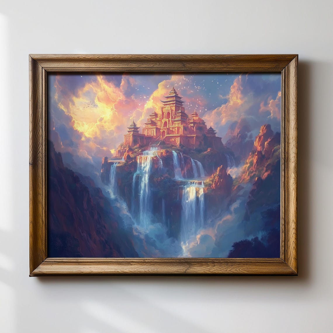 Fantasy Castle Art Print Waterfall Landscape Wall Art Mystical Mountain Artwork Enchanted Kingdom Poster Fantasy Home Decor Unique Gift