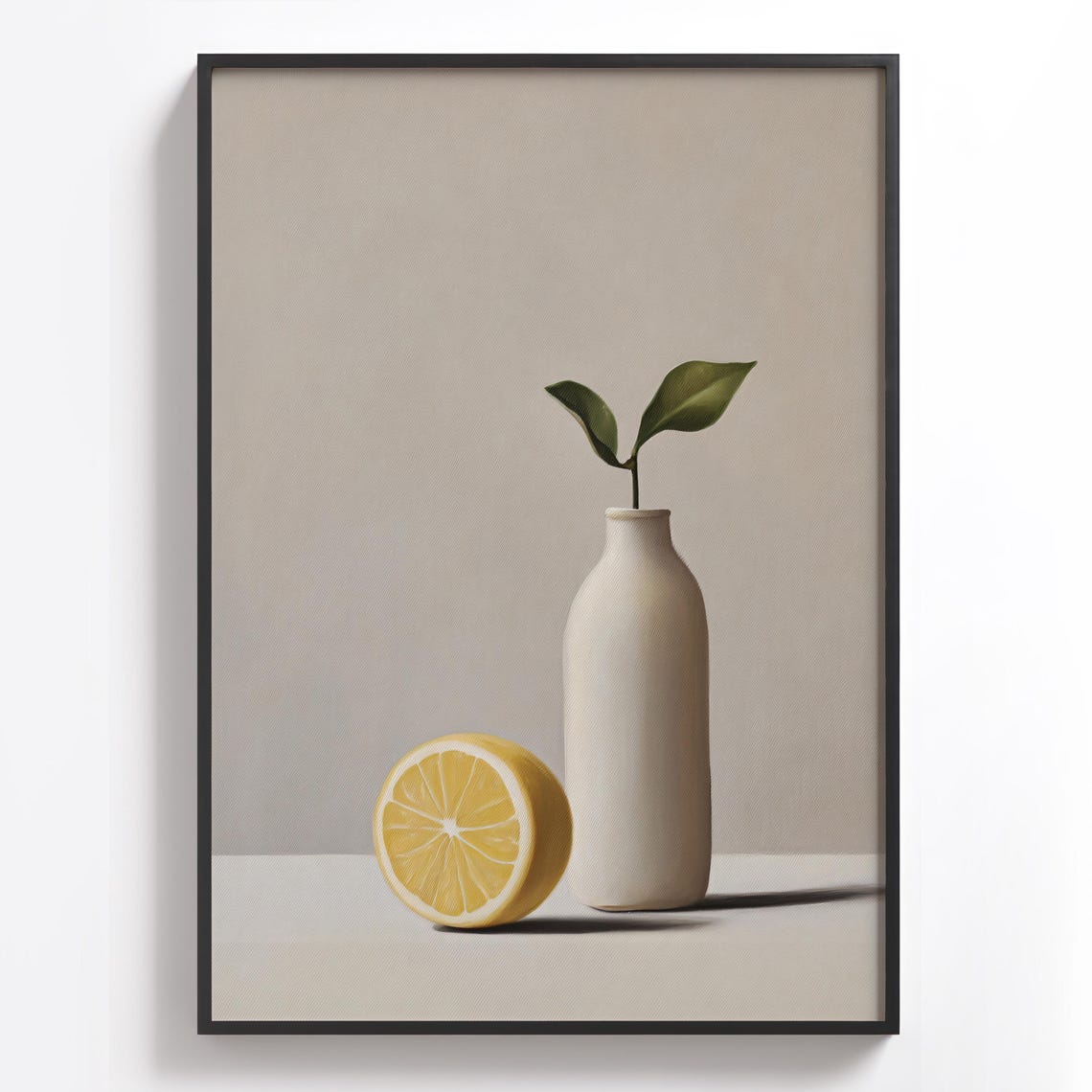 Fresh Sliced Lemon and White Vase Minimalist Kitchen Decor Poster