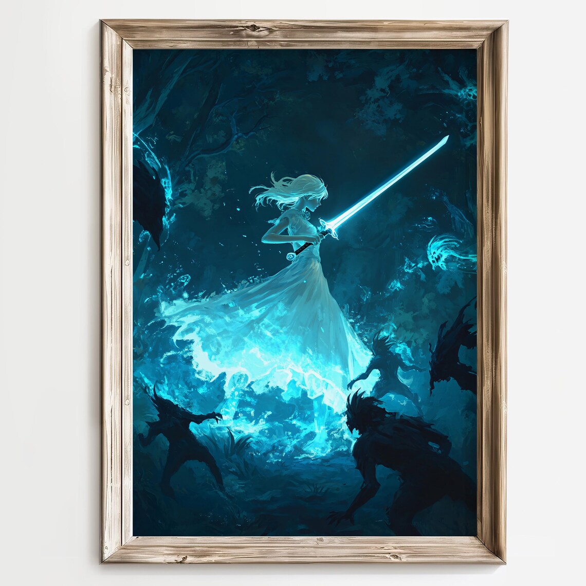Female Swordfighter Dark Fantasy Battle Art Print - Image 2
