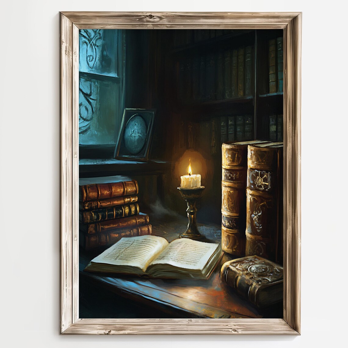 Antique Books Candlelight, Gothic Library Art Print - Image 3