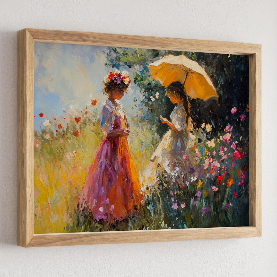Two Women in Vintage Dresses Strolling a Blooming Garden Poster - Image 3