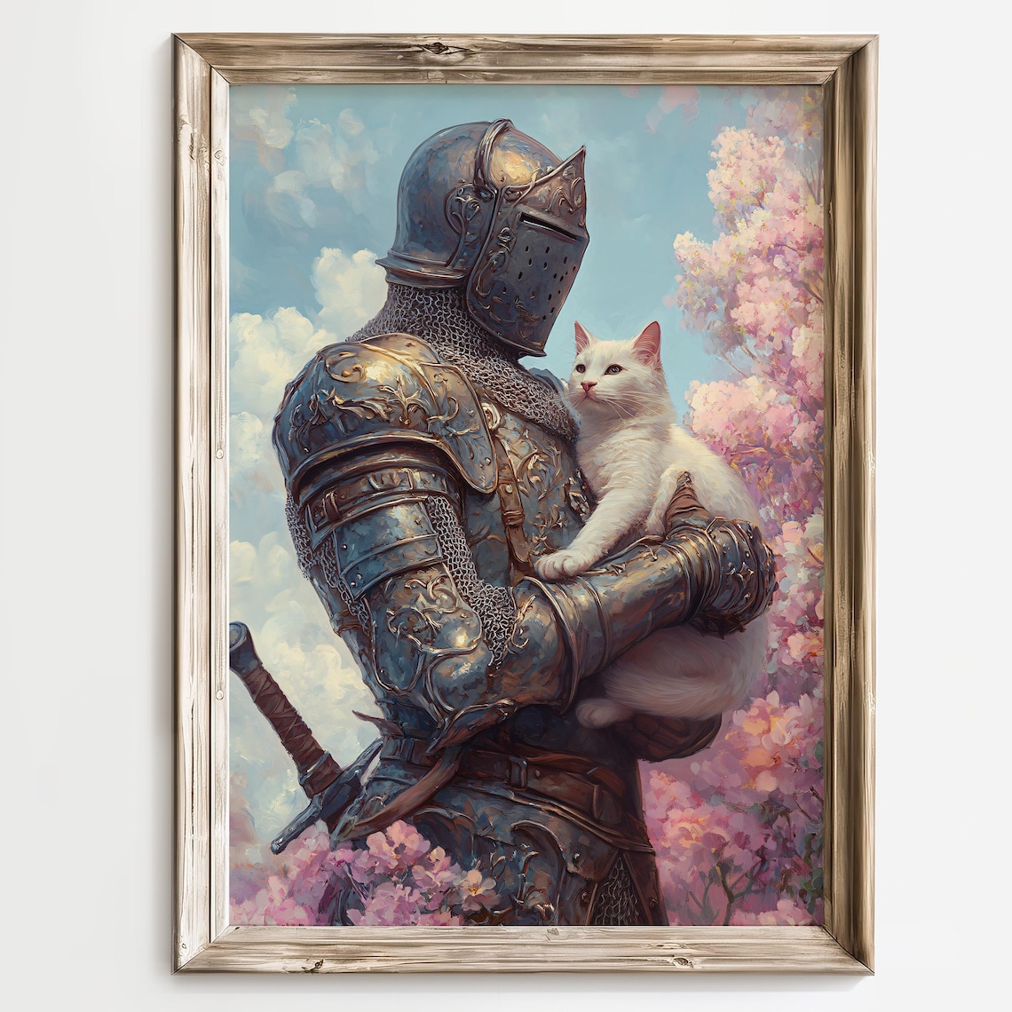 Knight With Cat, Whimsical Medieval Armor Poster Print - Image 3