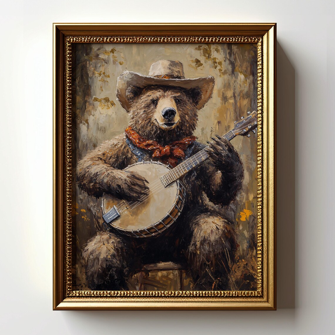 Cowboy Bear Playing Banjo, Rustic Western Art Print - Image 3