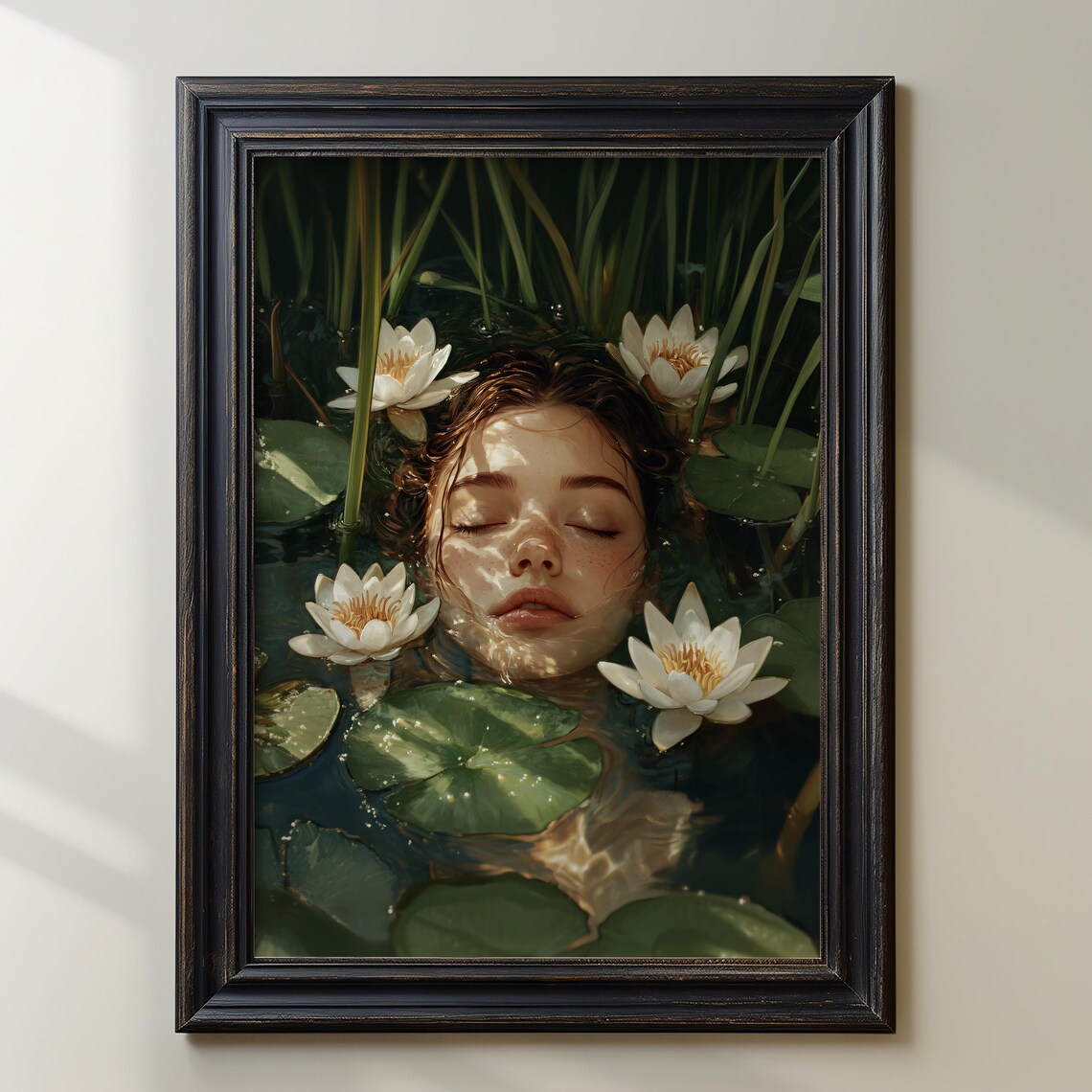 Woman Floating Water Lilies Ophelia Inspired Fantasy Art Poster - Image 2