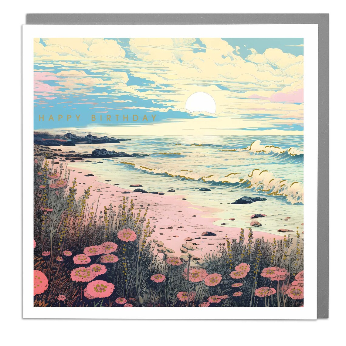 Happy Birthday Beach Card, Coastal Greeting