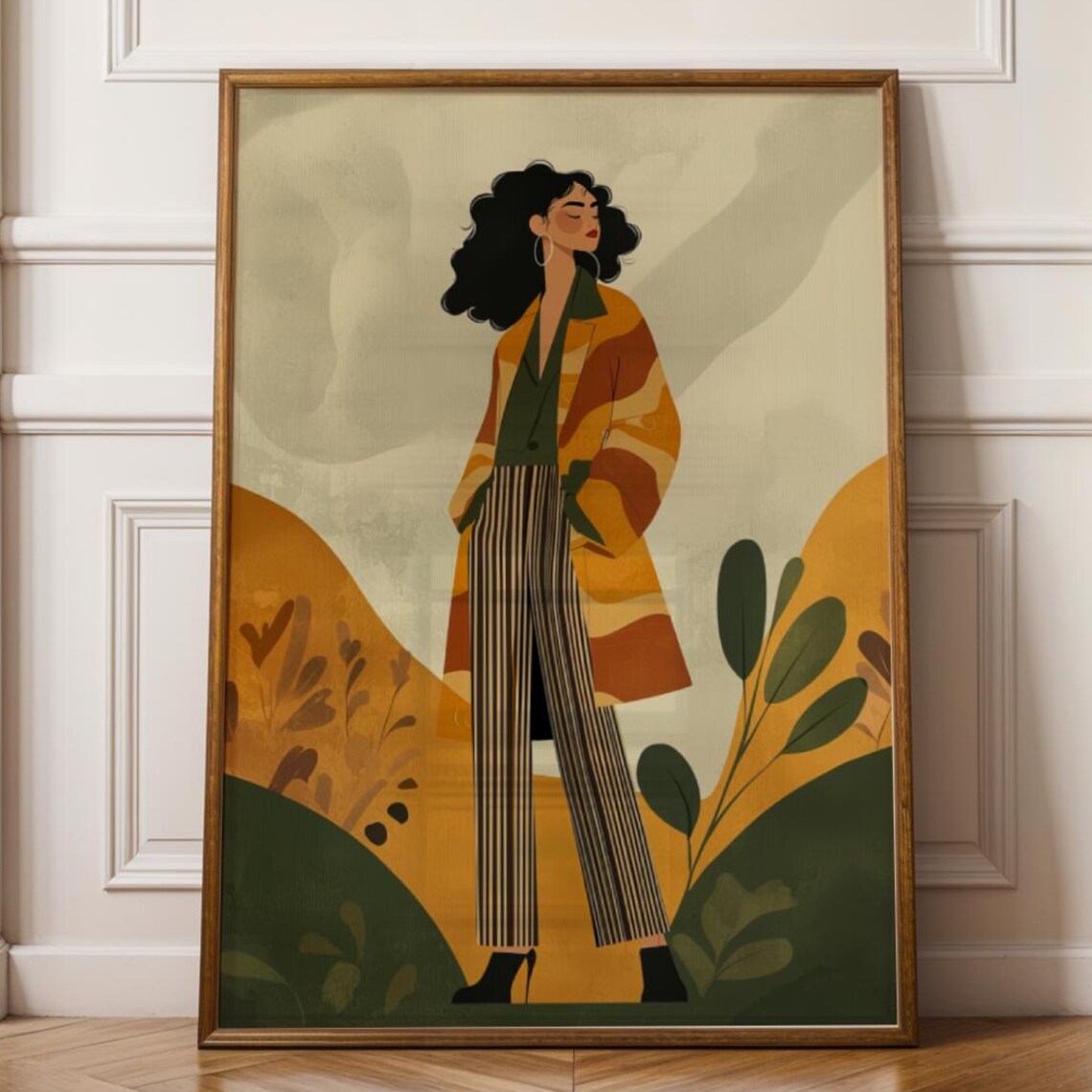 Autumn Fashion Woman Striped Pants Modern Illustration Art Print