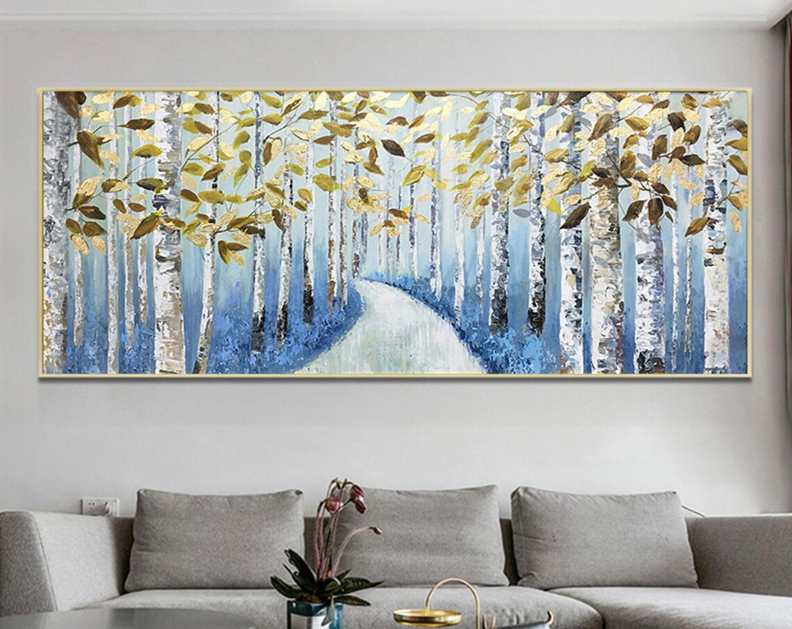Gold Leaf Tree Abstract Art Print, Blue Acrylic - Image 3