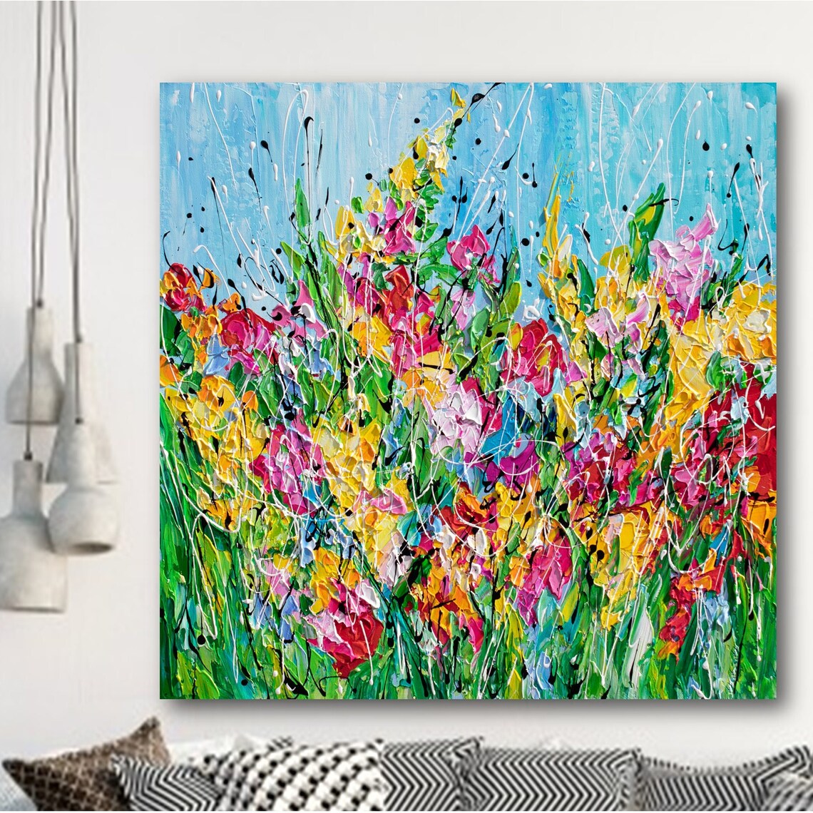 Abstract Wildflower Garden Painting Colorful Impasto Floral Art Poster