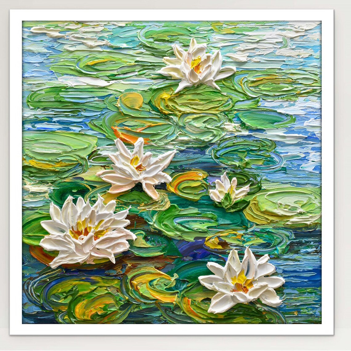 White Water Lilies, Impasto Floral Wall Art Print