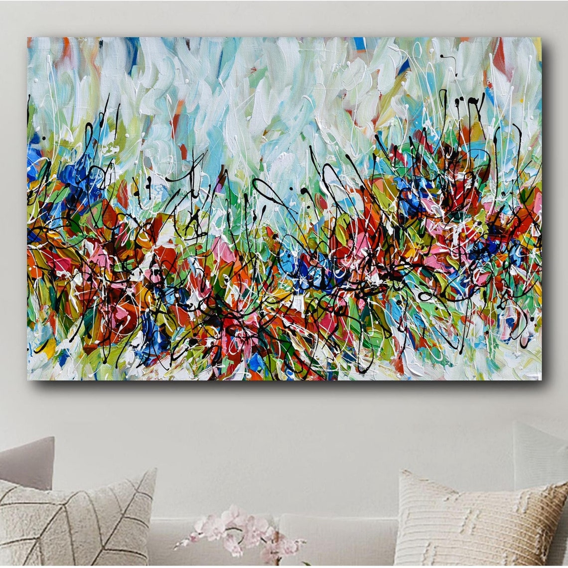Colorful Abstract Fall Leaves Red Green Modern Splatter Art Print