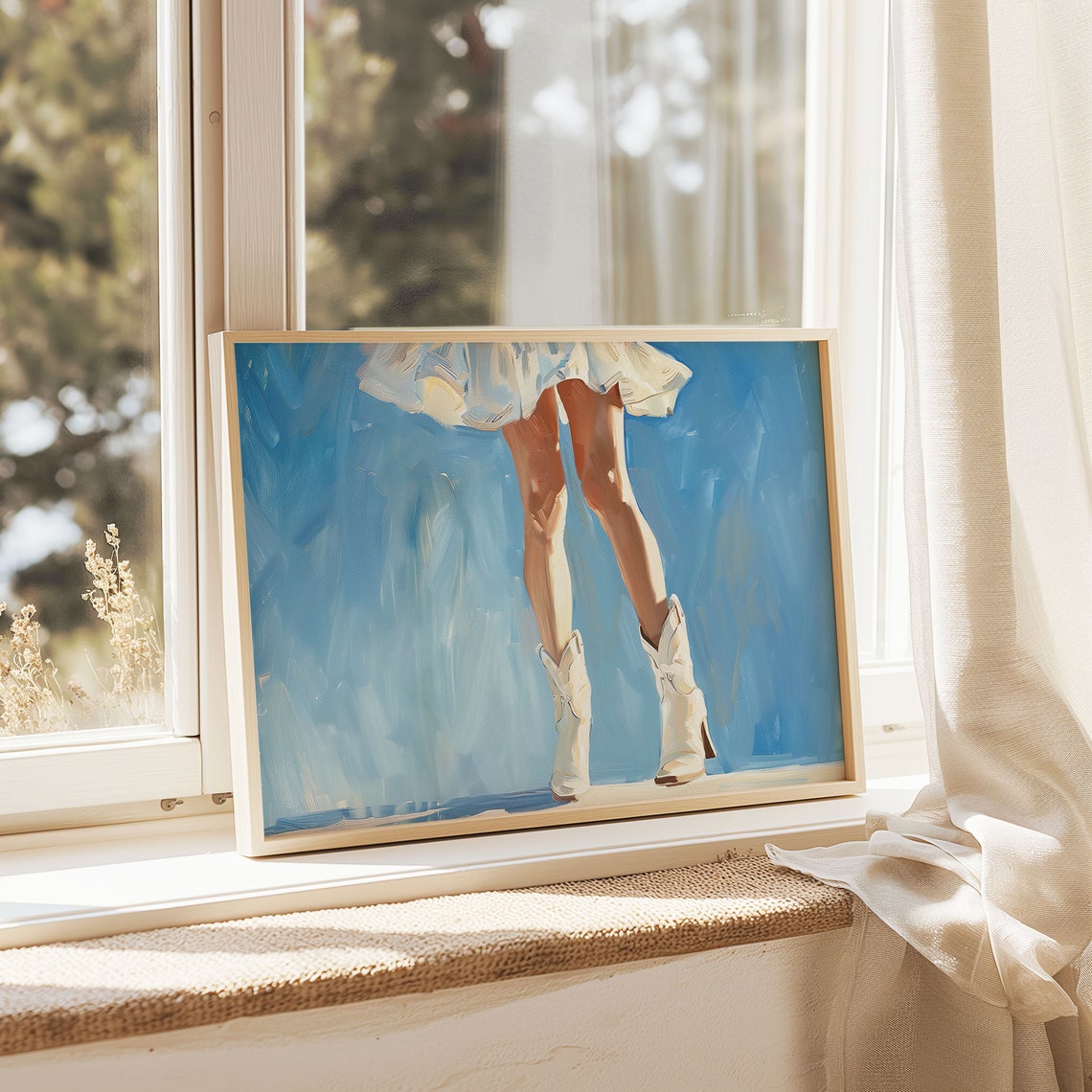 White Cowboy Boots In Blue Impressionist Painterly Art Poster - Image 2