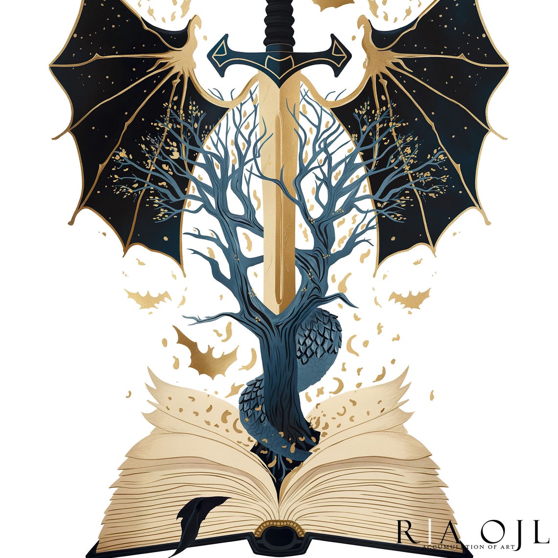 Basgiath War College Heraldic Crest Sword Dragon Wings Book Poster - Image 4