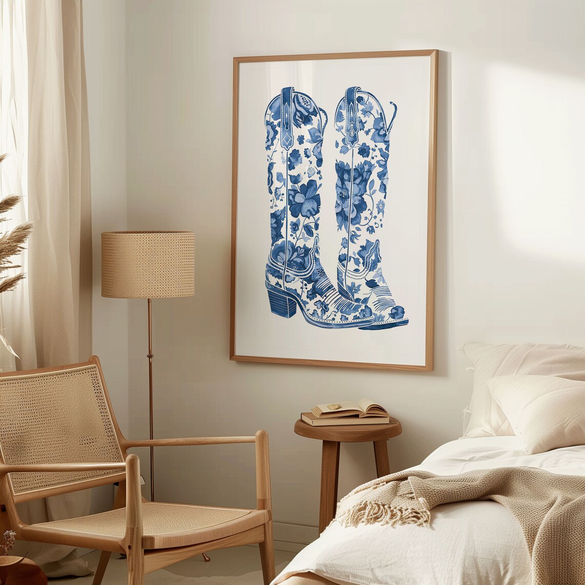 Blue Cowboy Boots Minimalist Western Art Print - Image 2