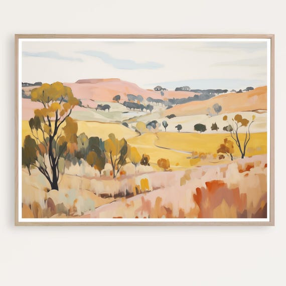 Large Abstract Landscape Print Watercolor Painting Pink Australian