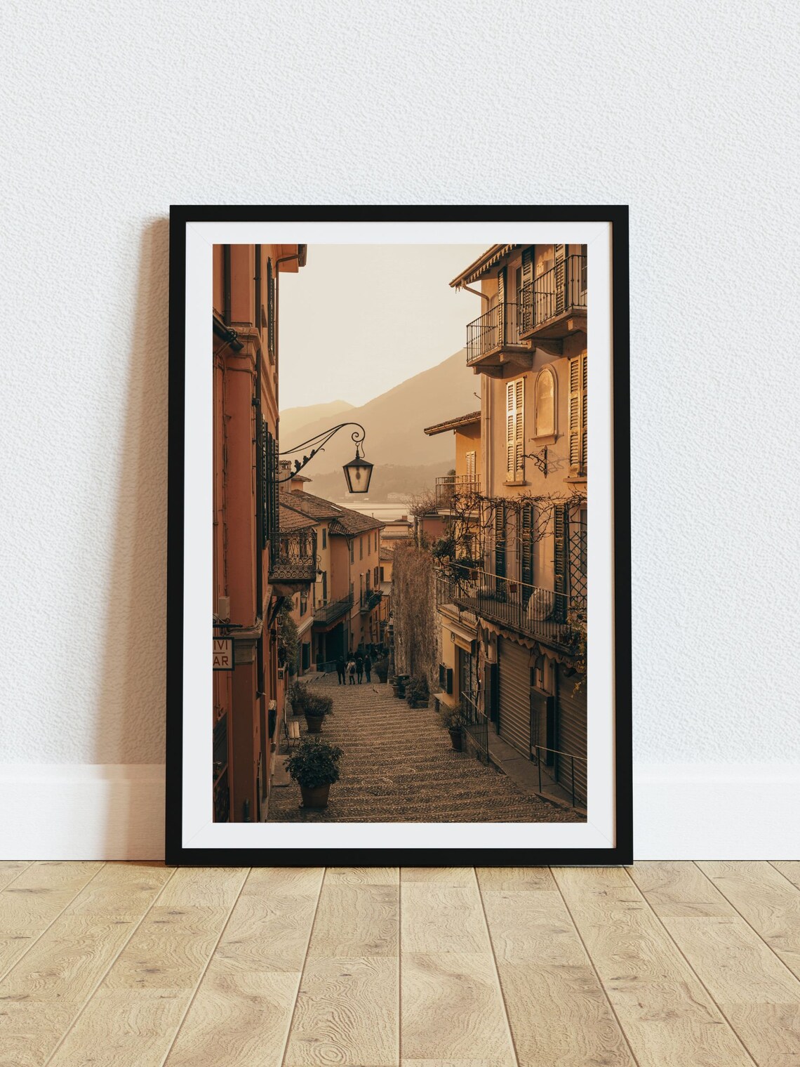 Italian Old Town Steep Street Sunset Warm European Travel Poster