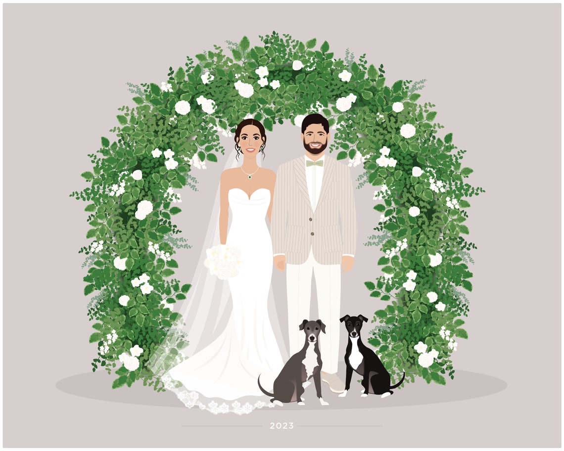 Illustrated Mr and Mr Wedding Portrait Scene With Two Dogs Poster - Image 2