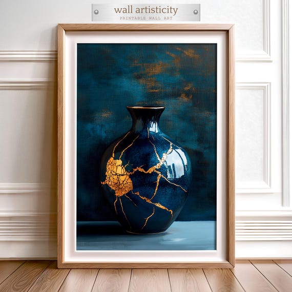 Kintsugi Japanese Broken Vase, Wabi Sabi Art Print