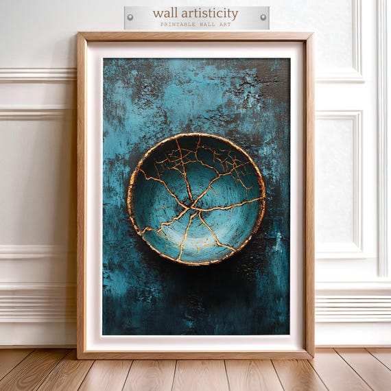 Japanese Kintsugi Broken Bowl, Wabi Sabi Wall Art