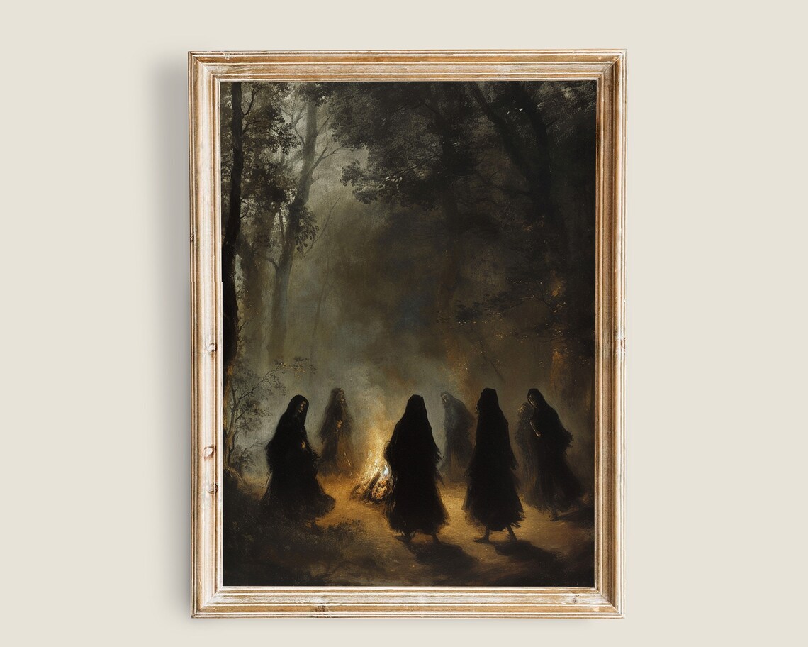 Hooded Witches Campfire Night Forest Dark Occult Magic Wall Art