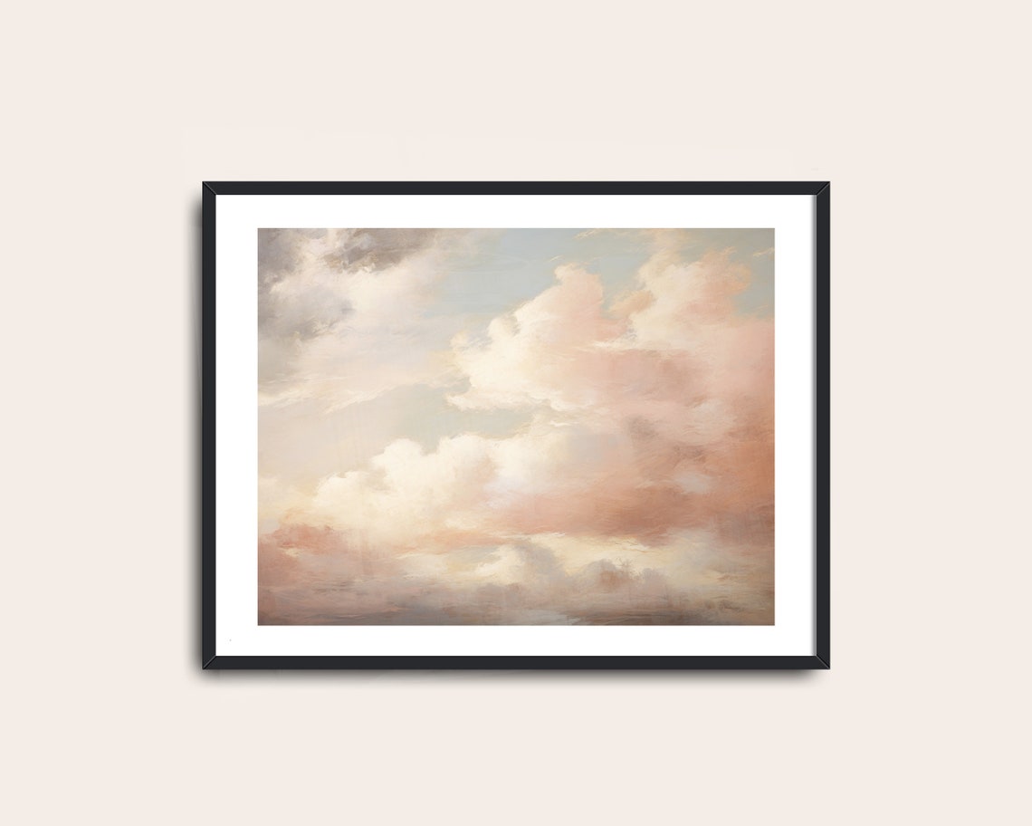 Pastel Pink Sky With Soft Billowy Clouds Dreamy Cloudscape Wall Art - Image 2