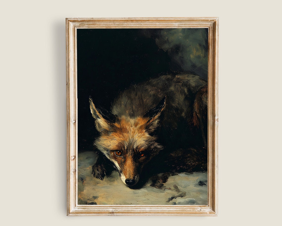 Dark Moody Fox Portrait Forest Shadows Vintage Wildlife Poster