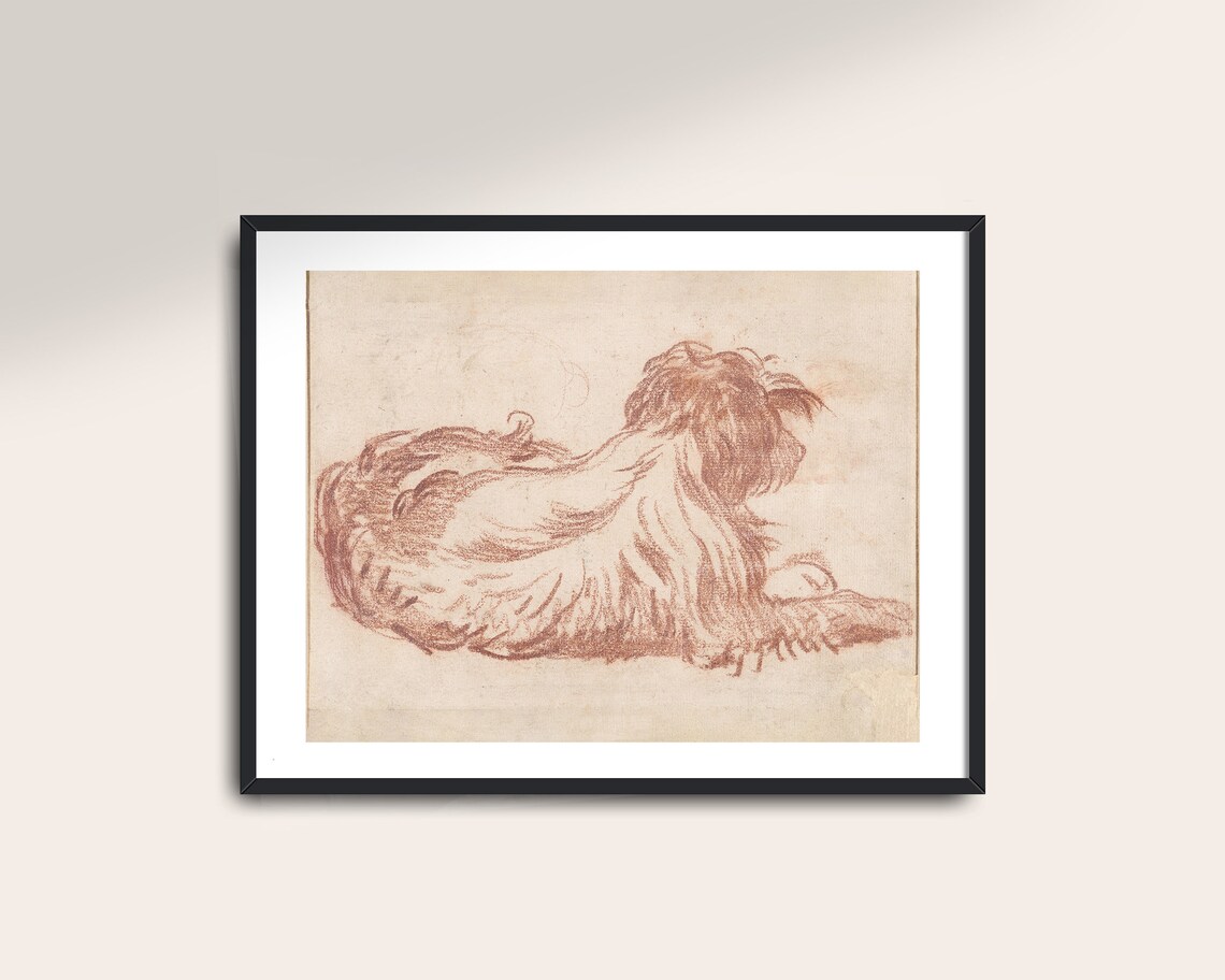Vintage Dog Antique Sketch Art Print, Light Academia