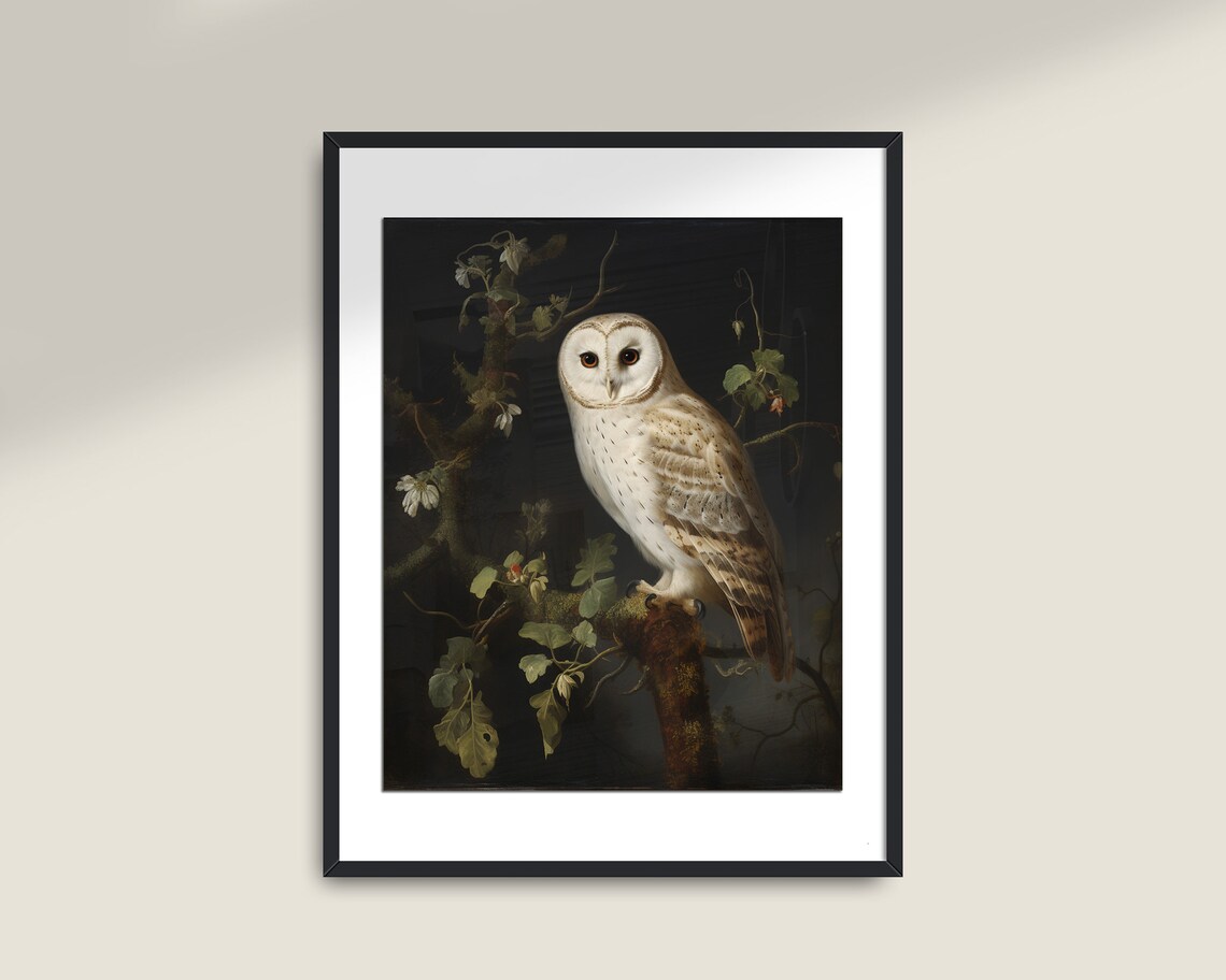 Vintage White Owl Art Print, Dark Academia Decor - Image 2