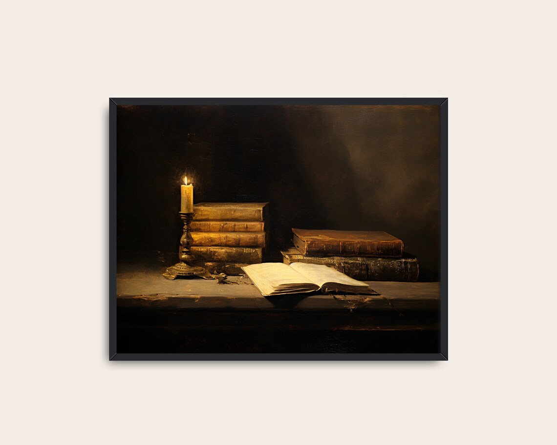 Old Books Still Life, Vintage Studio Decor Art Print - Image 3