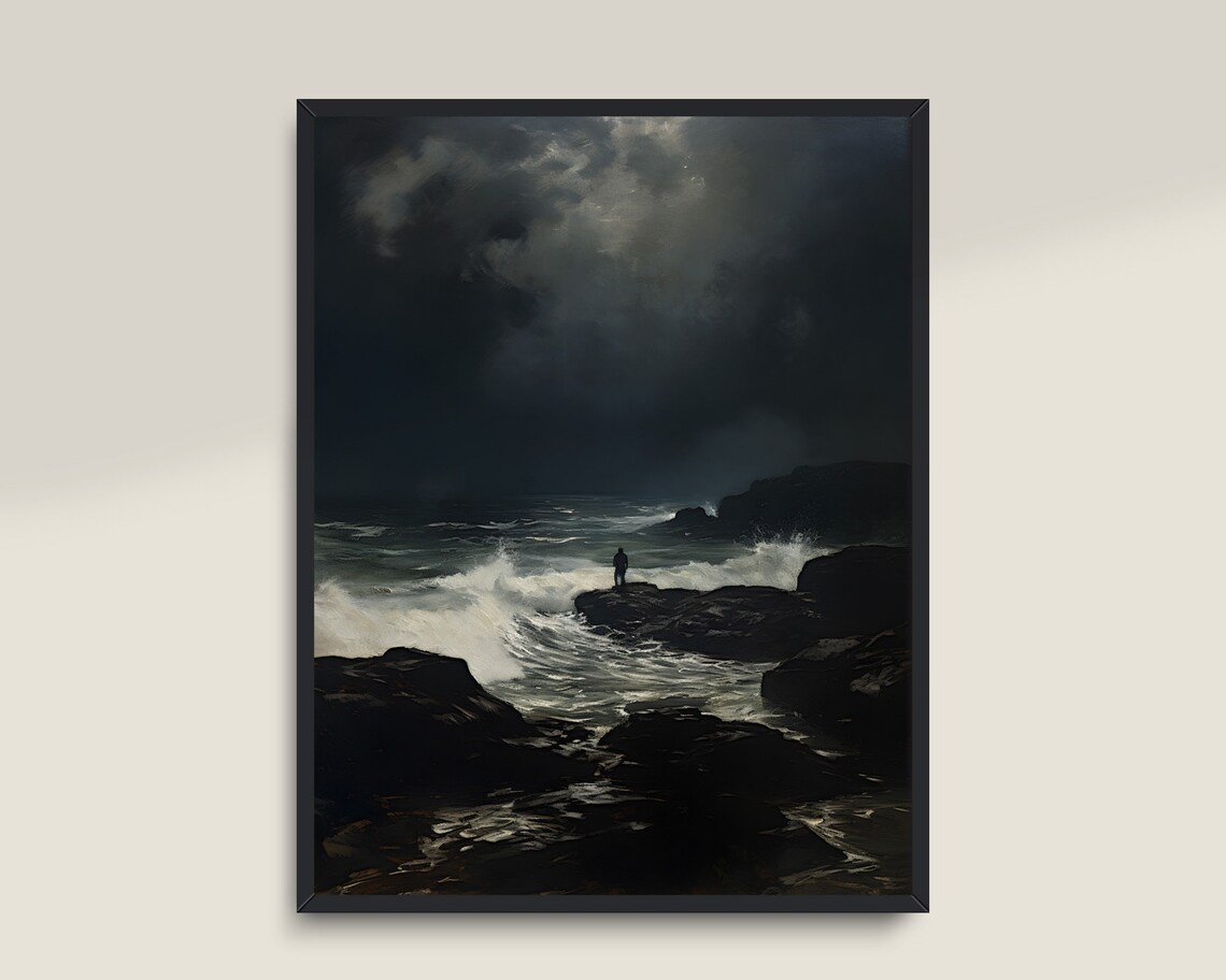 Seascape Vintage Art, Moody Ocean Landscape Print - Image 3
